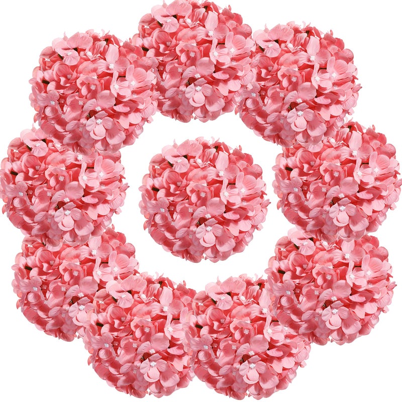 LUSHIDI 10PCS Silk Hydrangea Heads with Stems Artificial Flowers for Wedding Party Home Decor (Pink 3#) - Image 1